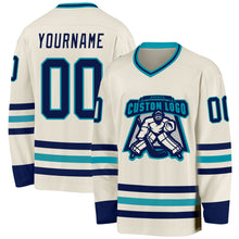 Load image into Gallery viewer, Custom Cream Navy-Teal Hockey Jersey
