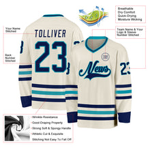 Load image into Gallery viewer, Custom Cream Navy-Teal Hockey Jersey
