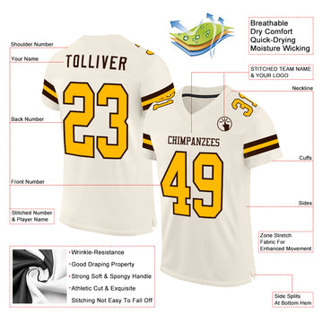 Custom Cream Gold-Brown Mesh Authentic Football Jersey