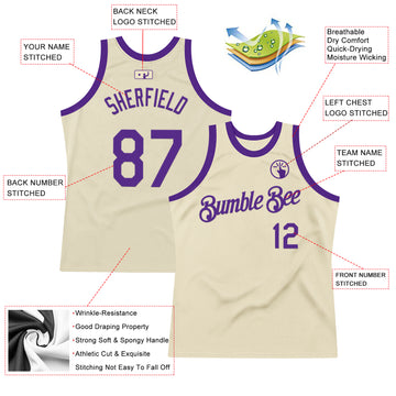 Custom Cream Purple Authentic Throwback Basketball Jersey