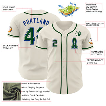 Custom Cream Green-Royal Authentic Baseball Jersey