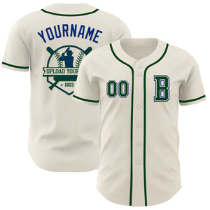 Custom Cream Green-Royal Authentic Baseball Jersey