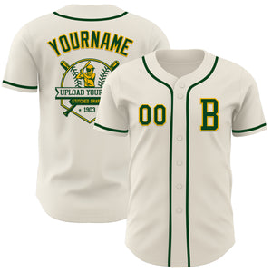 Custom Cream Green-Gold Authentic Baseball Jersey