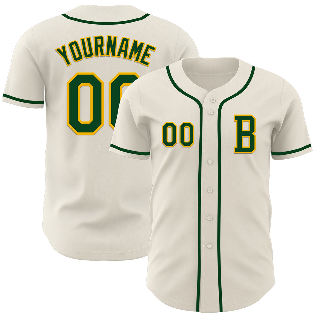 Custom Cream Green-Gold Authentic Baseball Jersey