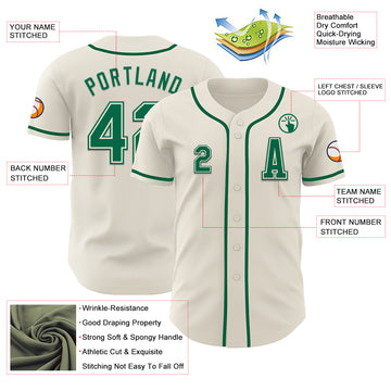 Custom Cream Kelly Green Authentic Baseball Jersey