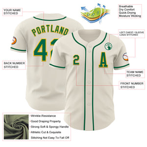 Custom Cream Kelly Green-Gold Authentic Baseball Jersey