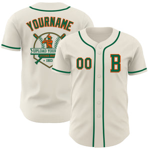 Custom Cream Kelly Green-Orange Authentic Baseball Jersey