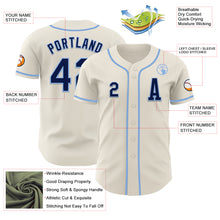 Load image into Gallery viewer, Custom Cream Navy-Light Blue Authentic Baseball Jersey
