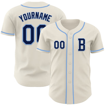 Custom Cream Navy-Light Blue Authentic Baseball Jersey