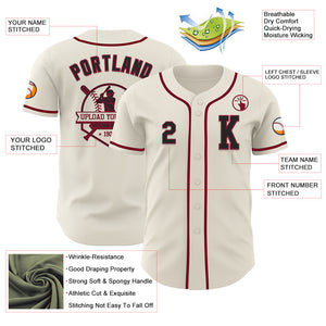 Custom Cream Black-Crimson Authentic Baseball Jersey