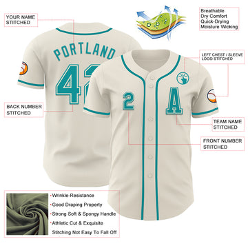 Custom Cream Teal Authentic Baseball Jersey