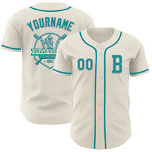 Load image into Gallery viewer, Custom Cream Teal-Gray Authentic Baseball Jersey
