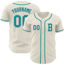 Load image into Gallery viewer, Custom Cream Teal-Gray Authentic Baseball Jersey
