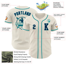 Load image into Gallery viewer, Custom Cream Navy-Teal Authentic Baseball Jersey
