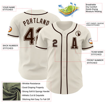 Custom Cream Brown Authentic Baseball Jersey