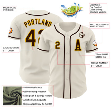 Custom Cream Brown-Gold Authentic Baseball Jersey