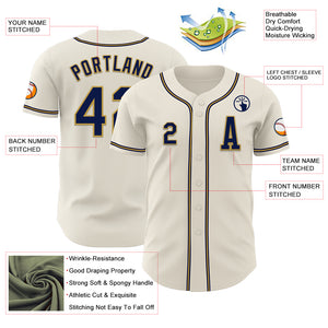 Custom Cream Navy-Old Gold Authentic Baseball Jersey