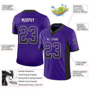 Custom Purple Black-White Mesh Drift Fashion Football Jersey