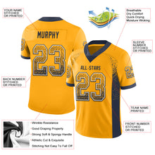 Load image into Gallery viewer, Custom Gold Navy-White Mesh Drift Fashion Football Jersey
