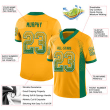 Load image into Gallery viewer, Custom Gold Kelly Green-White Mesh Drift Fashion Football Jersey
