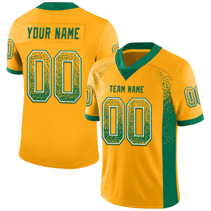 Custom Gold Kelly Green-White Mesh Drift Fashion Football Jersey