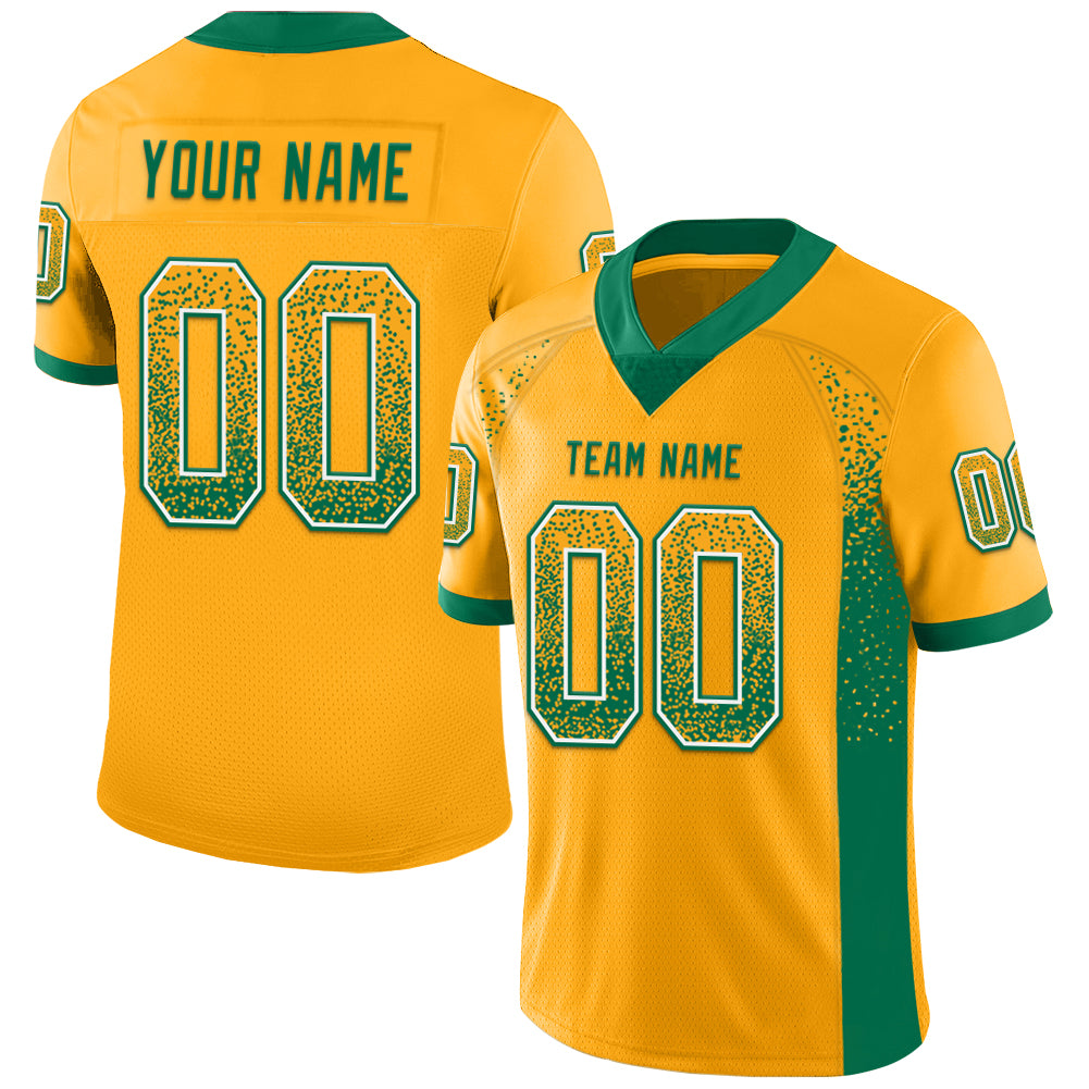 Custom Gold Kelly Green-White Mesh Drift Fashion Football Jersey