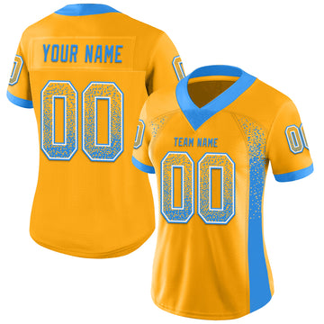 Custom Gold Powder Blue-White Mesh Drift Fashion Football Jersey