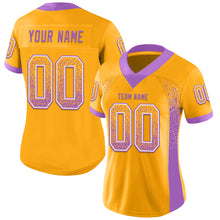 Load image into Gallery viewer, Custom Gold Medium Purple-White Mesh Drift Fashion Football Jersey
