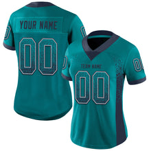 Load image into Gallery viewer, Custom Teal Navy-Gray Mesh Drift Fashion Football Jersey
