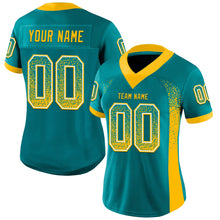 Load image into Gallery viewer, Custom Teal Gold-White Mesh Drift Fashion Football Jersey
