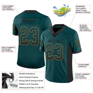 Custom Midnight Green Black-Old Gold Mesh Drift Fashion Football Jersey