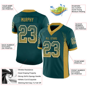 Custom Midnight Green Old Gold-White Mesh Drift Fashion Football Jersey