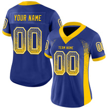 Load image into Gallery viewer, Custom Royal Yellow-White Mesh Drift Fashion Football Jersey
