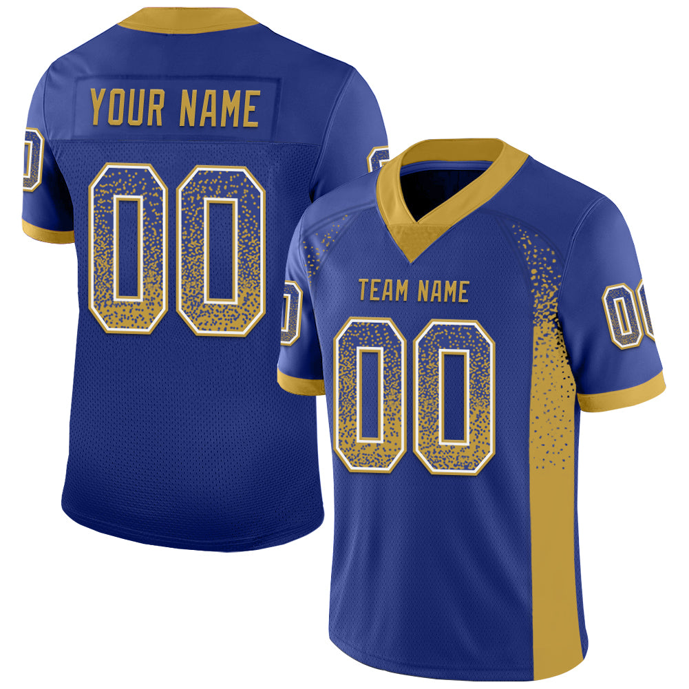 Custom Royal Old Gold-White Mesh Drift Fashion Football Jersey