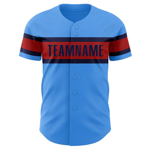 Custom Electric Blue Red-Navy Authentic Baseball Jersey