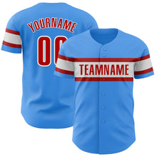 Load image into Gallery viewer, Custom Electric Blue Red-White Authentic Baseball Jersey
