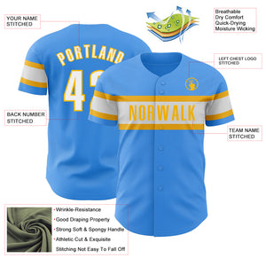 Custom Electric Blue White-Gold Authentic Baseball Jersey