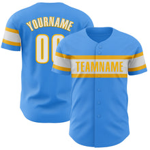 Load image into Gallery viewer, Custom Electric Blue White-Gold Authentic Baseball Jersey
