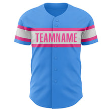 Load image into Gallery viewer, Custom Electric Blue Pink-White Authentic Baseball Jersey
