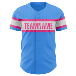 Custom Electric Blue Pink-White Authentic Baseball Jersey