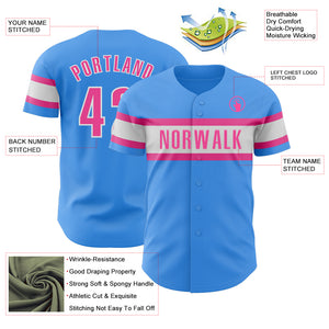 Custom Electric Blue Pink-White Authentic Baseball Jersey