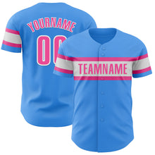 Load image into Gallery viewer, Custom Electric Blue Pink-White Authentic Baseball Jersey
