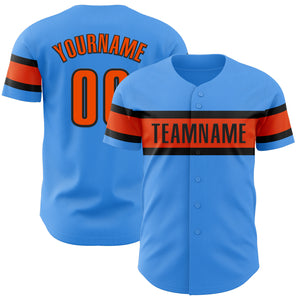 Custom Electric Blue Orange-Black Authentic Baseball Jersey