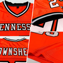 Load image into Gallery viewer, Custom Orange White-Black Mesh Authentic Throwback Football Jersey
