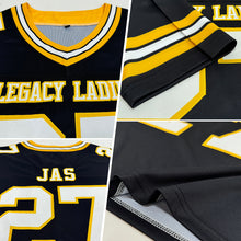 Load image into Gallery viewer, Custom Black White-Gold Mesh Authentic Football Jersey
