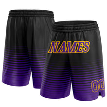 Load image into Gallery viewer, Custom Black Purple-Gold Pinstripe Fade Fashion Authentic Basketball Shorts
