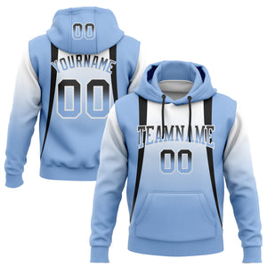 Custom Stitched White Black-Light Blue Fade Fashion Line Sports Pullover Sweatshirt Hoodie