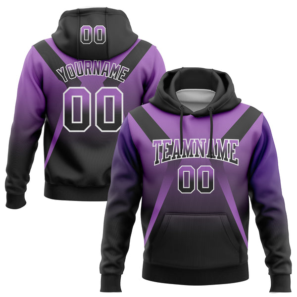 Custom Stitched Medium Purple Black White Fade Fashion Arrow Sports Pullover Sweatshirt Hoodie