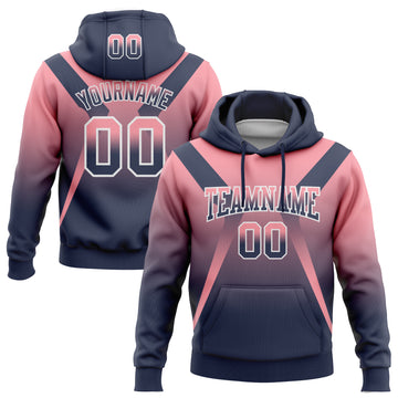 Custom Stitched Medium Pink Navy-White Fade Fashion Arrow Sports Pullover Sweatshirt Hoodie