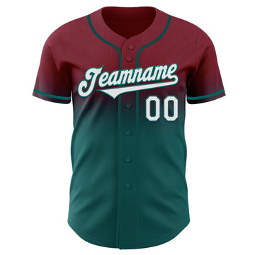 Custom Crimson White-Teal Authentic Fade Fashion Baseball Jersey